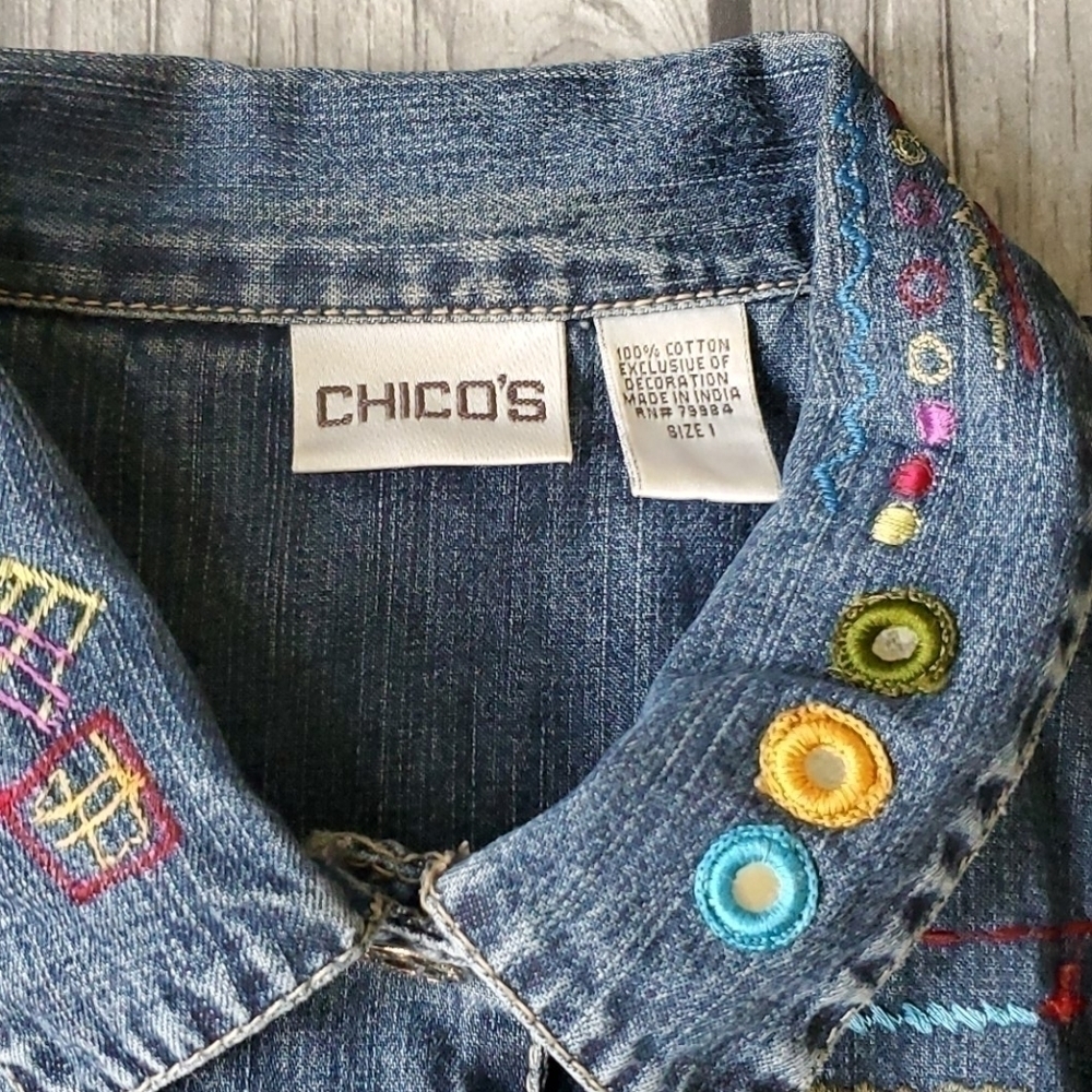 Y2K Chicos Denim Embroidered Vest Size 1 Medium - Picture 3 of 4